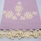 Sweet Vintage Lavender Linen Guest Towel with Tatting Motif and Edging