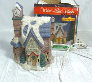 Winter Valley Church in Pink Brick and Stone, for Your Christmas Village