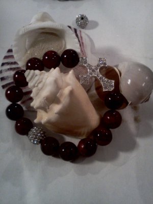 Red Brazilian Azurate beaded cross bracelet
