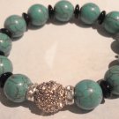 Turquoise and Black Semi-Precious Stone Beaded Bracelet with Silver Rondelle's and Bling Balls