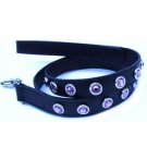 Black leather leash with violet Swarovski crystals