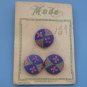3 Vintage Painted Glass Imitation Fabric Buttons on Old Store Card