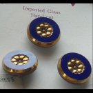 Royal Blue & Gold Hand Cut Glass Buttons, 3/4", Western Germany