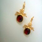 Gold and red ruby stone earrings, red earings, vintage inspired earings, golded earings