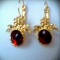 Gold and red ruby stone earrings, red earings, vintage inspired earings, golded earings