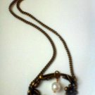 Brass flowers with a pearl necklace, antique brass necklace, pearl necklace, flowers necklace