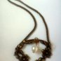Brass flowers with a pearl necklace, antique brass necklace, pearl necklace, flowers necklace