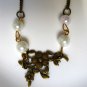 Pearls and brass flowers necklace, antique brass necklace, everyday jewelry
