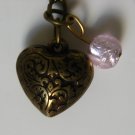 Heart charm necklace, rose quartz pink necklace, vintage inspired, heart pendant