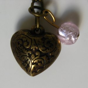 Heart charm necklace, rose quartz pink necklace, vintage inspired, heart pendant