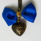 Vintage blue bow ribbon and a heart necklace, bow necklace, heart necklace, everyday jewelry