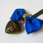 Vintage blue bow ribbon and a heart necklace, bow necklace, heart necklace, everyday jewelry