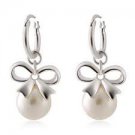 White Bow and Pearl Earrings
