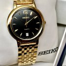 NEW SEIKO QUARTZ SFWV32P MID SIZE GOLD TONE BLACK DIAL .