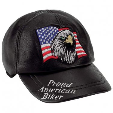 Solid Leather Adjustable Cap with Biker Logos