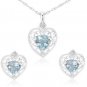 2.5 Carat Blue Topaz Heart Earrings and Pendant Set with Filigree Design