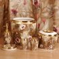Katchia Gold Brown Rose Pink Floral Complete  7pc Bathroom Set with Shower Curtain
