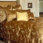 Gold Bamboo Brocade Satin Comforter Shams Bedskirt Set Queen