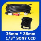 36x36mm Security Surveillance Video Audio Camera w/ SONY CCD 420TVL + 60ft Cable