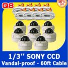 KARE 8 Pack Vandalproof Vari-focal 4-9mm Security Surveillance Camera w/ SONY CCD+18m Cable