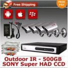 KARE 4 CH Security Outdoor IR Camera Surveillance DVR System w/ SONY CCD 500GB