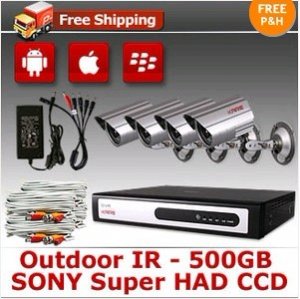 KARE 4 CH Security Outdoor IR Camera Surveillance DVR System w/ SONY CCD 500GB