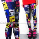 Womens Leggings Tight Pants Colorful Cartoon Frame Painting E1419