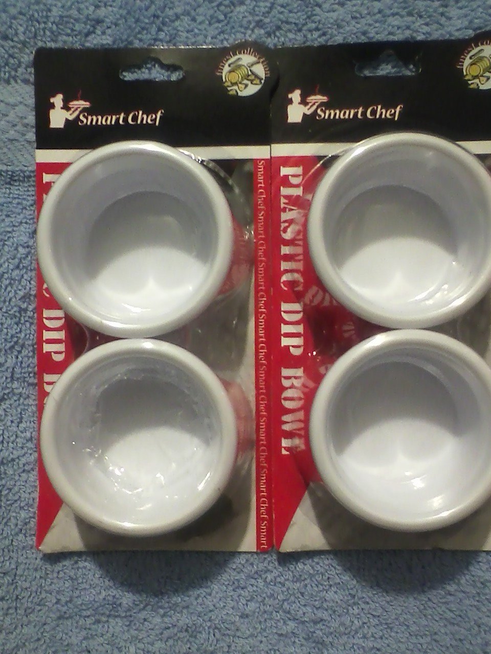 4 Smart Chef white plastic dip bowls. New in the packaging.