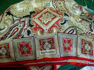 Burberrys Silk + Wool Scarf Wrap Shawl Vintage Red Beige Gold Wine Black
