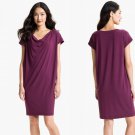 $178 Large Eileen Fisher Drape Front Shift Dress Viscose Jersey Purple L POMEGRANATE