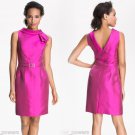6 Teri Jon Freeman Roll Neck V Back Dress PInk Fucshia Silk Wool Origami Pleat 6 Teri Jon Freeman Roll Neck V Back Dress PInk Fucshia Silk Wool Origami Pleat