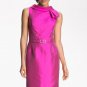 6 Teri Jon Freeman Roll Neck V Back Dress PInk Fucshia Silk Wool Origami Pleat