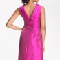 6 Teri Jon Freeman Roll Neck V Back Dress PInk Fucshia Silk Wool Origami Pleat