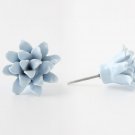 4 Anthropologie Ginger Flower Knob Pull Blue Stoneware