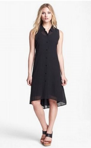 XS Eileen Fisher Classic Collar Dress & Slip XSmall Sheer Silk Georgette Black XS Eileen Fisher Classic Collar Dress & Slip XSmall Sheer Silk Georgette Black
