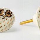 NIB SIX Anthropologie Calico Owl Knobs Drawer Pulls Ceramic + Brass Nature AVIAN NIB SIX Anthropologie Calico Owl Knobs Drawer Pulls Ceramic + Brass Nature AVIAN