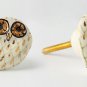 NIB SIX Anthropologie Calico Owl Knobs Drawer Pulls Ceramic + Brass Nature AVIAN