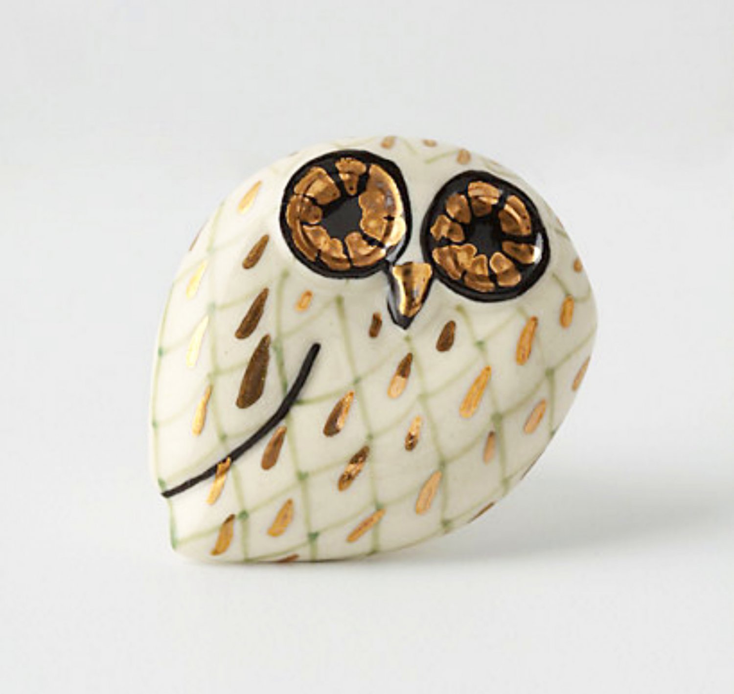 Four Anthropologie Calico Owl Knob Drawer Pull Ceramic & Brass