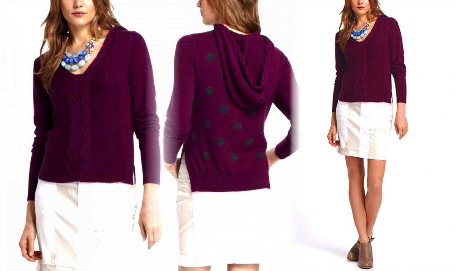 Anthropologie Dotted & Cabled Hoodie Purple Small 2 4 Yoon Wine Purple