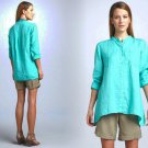 PP Eileen Fisher Mandarin Collar Organic Linen Shirt Petite P Blue Deep Aqua PP Eileen Fisher Mandarin Collar Organic Linen Shirt Petite P Blue Deep Aqua