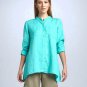 PP Eileen Fisher Mandarin Collar Organic Linen Shirt Petite P Blue Deep Aqua