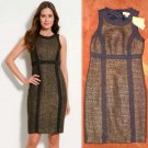 Size 6 Michael Kors Fray Dress Metallic Tweed Sheath Color Block Black & Gold Knit Size 6 Michael Kors Fray Dress Metallic Tweed Sheath Color Block Black & Gold Knit