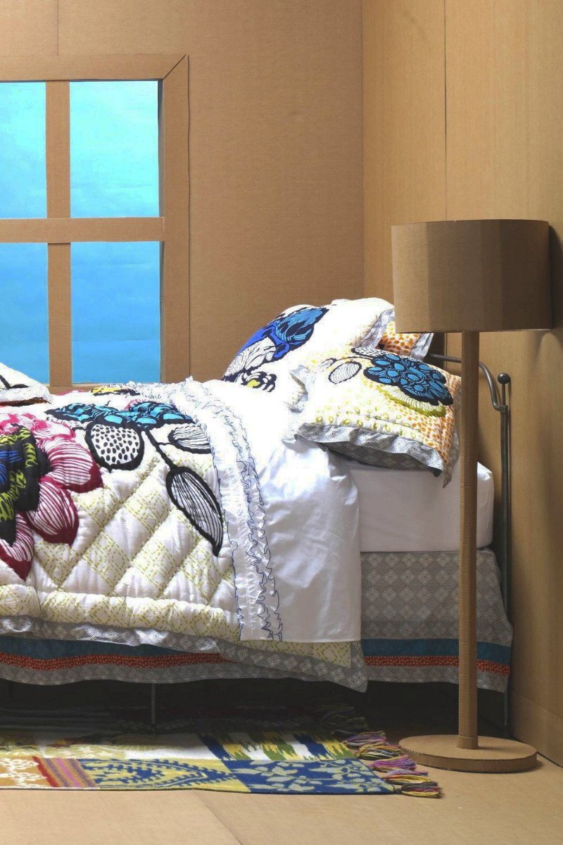 Anthropologie Laelia Twin Bed Skirt Cotton Voile Bedskirt Blue Grey Orange