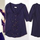S Anthropologie French Knot Scoopneck Top Small 2 4 Tee Blouse Shirt Navy Blue Meadow Rue NWT
