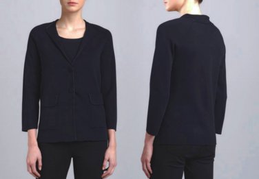 Size 2 Armani Collezioni Two-Button Knit Jacket Small $1,055 Perse Blue Cotton