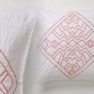 Anthropologie Corin Euro Sham White Cotton Percale Orange Chevron Embroidery NIP