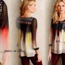 Anthropologie Splashed & Embroidered Peasant Top 2 Small Chiffon Embroidered Yoke Black Motif Anthropologie Splashed & Embroidered Peasant Top 2 Small Chiffon Embroidered Yoke Black Motif