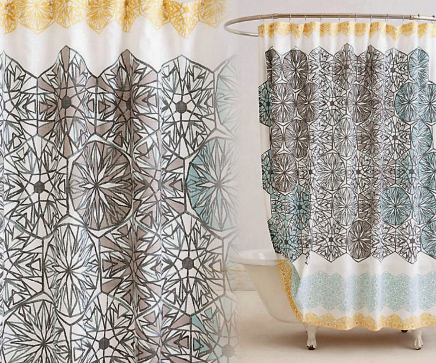 Anthropologie Kaleidoscope Patch Shower Curtain Charcoal Blue Yellow ...