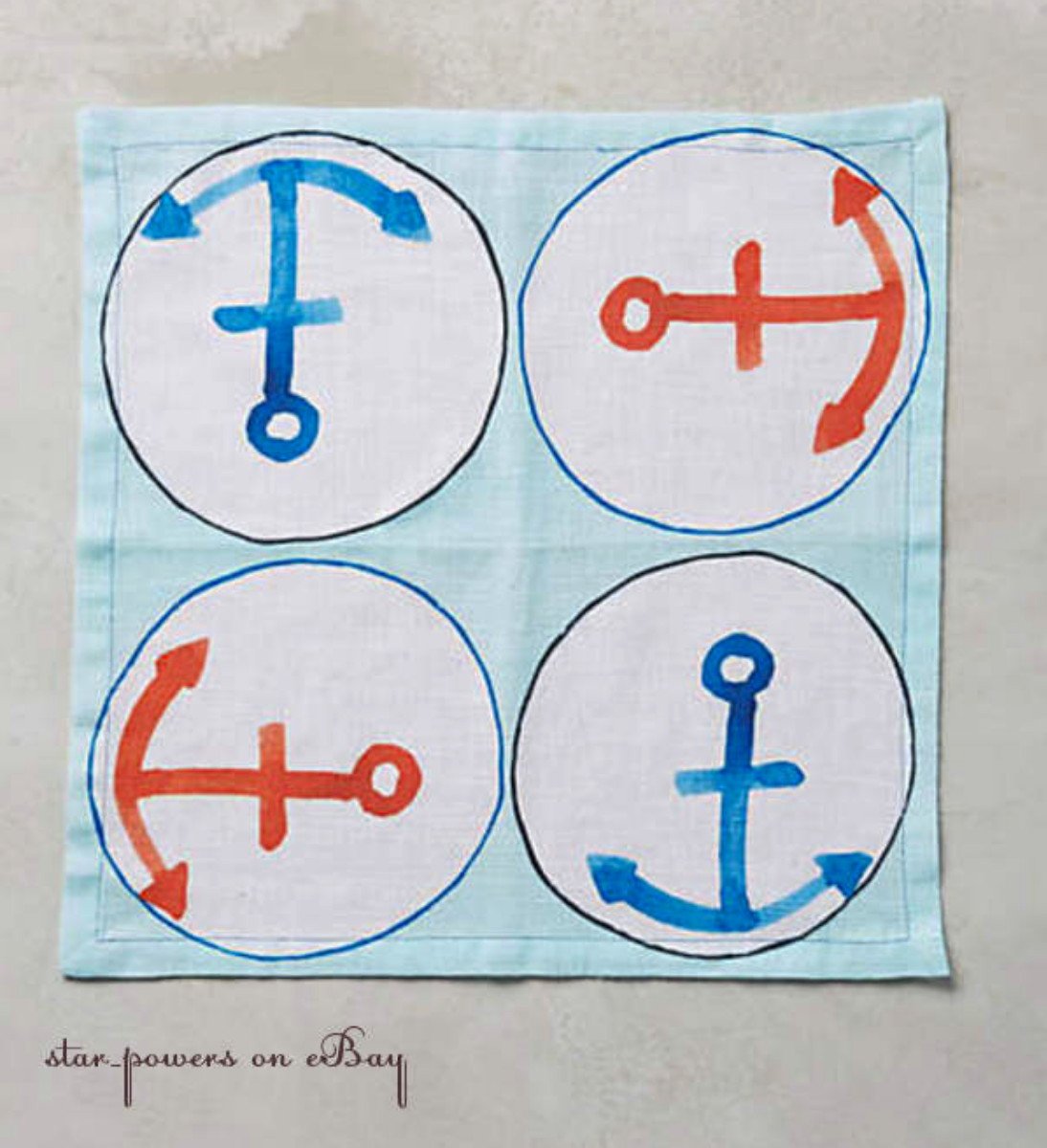 4 Pcs Anthropologie Anchors Away Cocktail Napkins Nautical Ocean