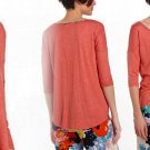Anthropologie Hue-Traced Sleep Tee XSmall 0 2 Coral Porridge Contrast Print SOFT